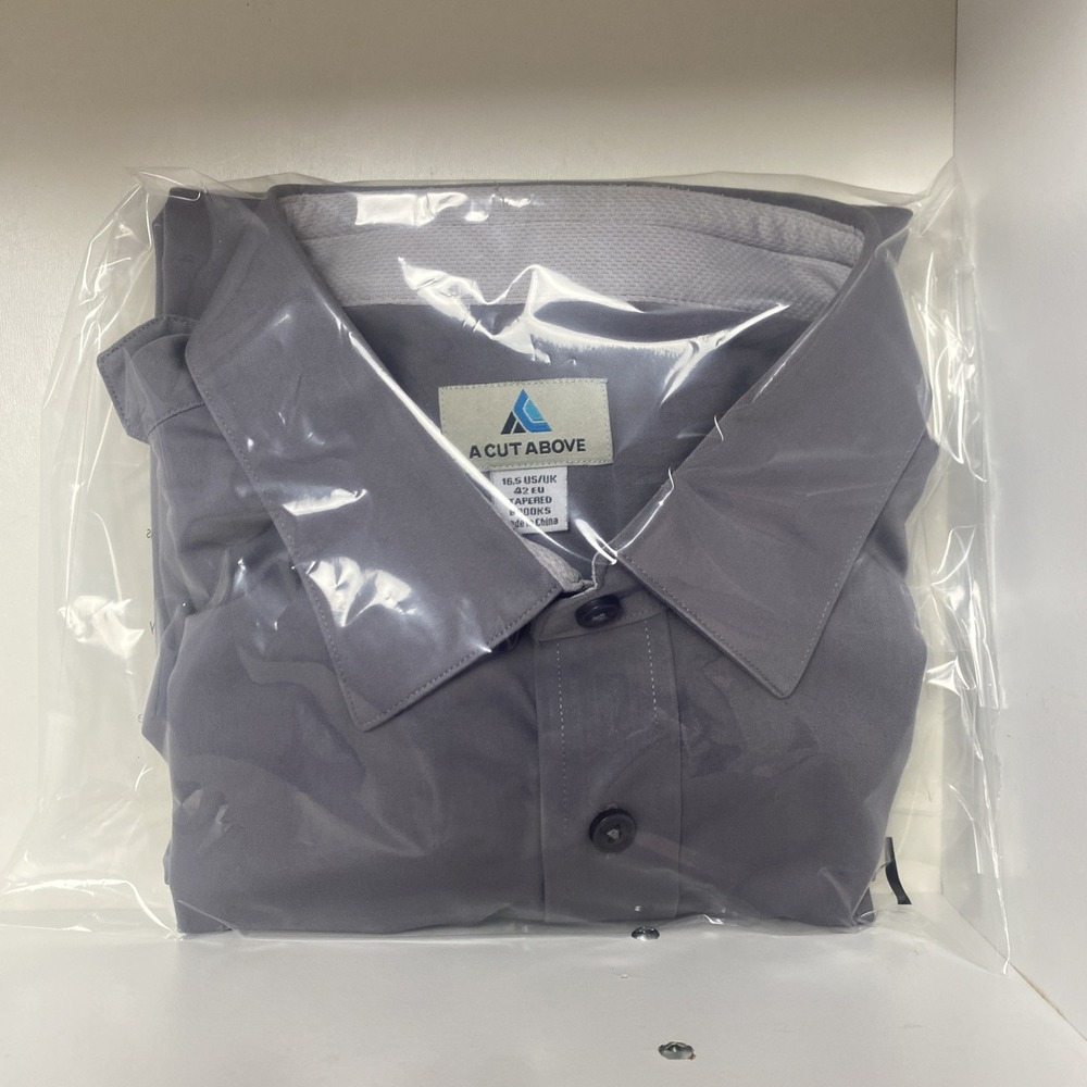 A Cut Above Mens Pilot Shirt‎ 16.5 Tapered Brooks Short Sleeve Button Down Grey - Picture 15 of 16